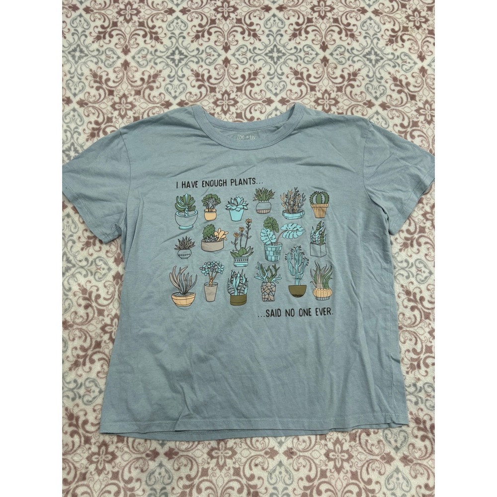 Zoe + Liv Blue Gray I Have Enough Plants Said No One Ever Graphic Tee Shirt XL